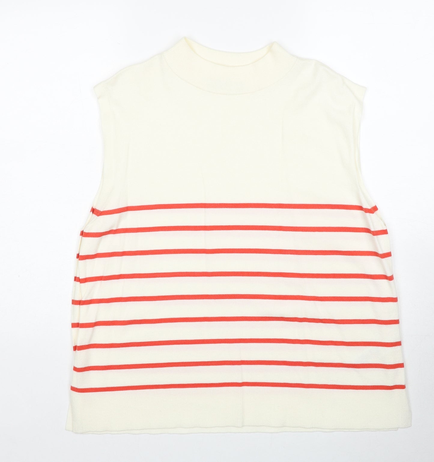 Marks and Spencer Womens Ivory Striped Viscose Basic Tank Size 18 Mock Neck