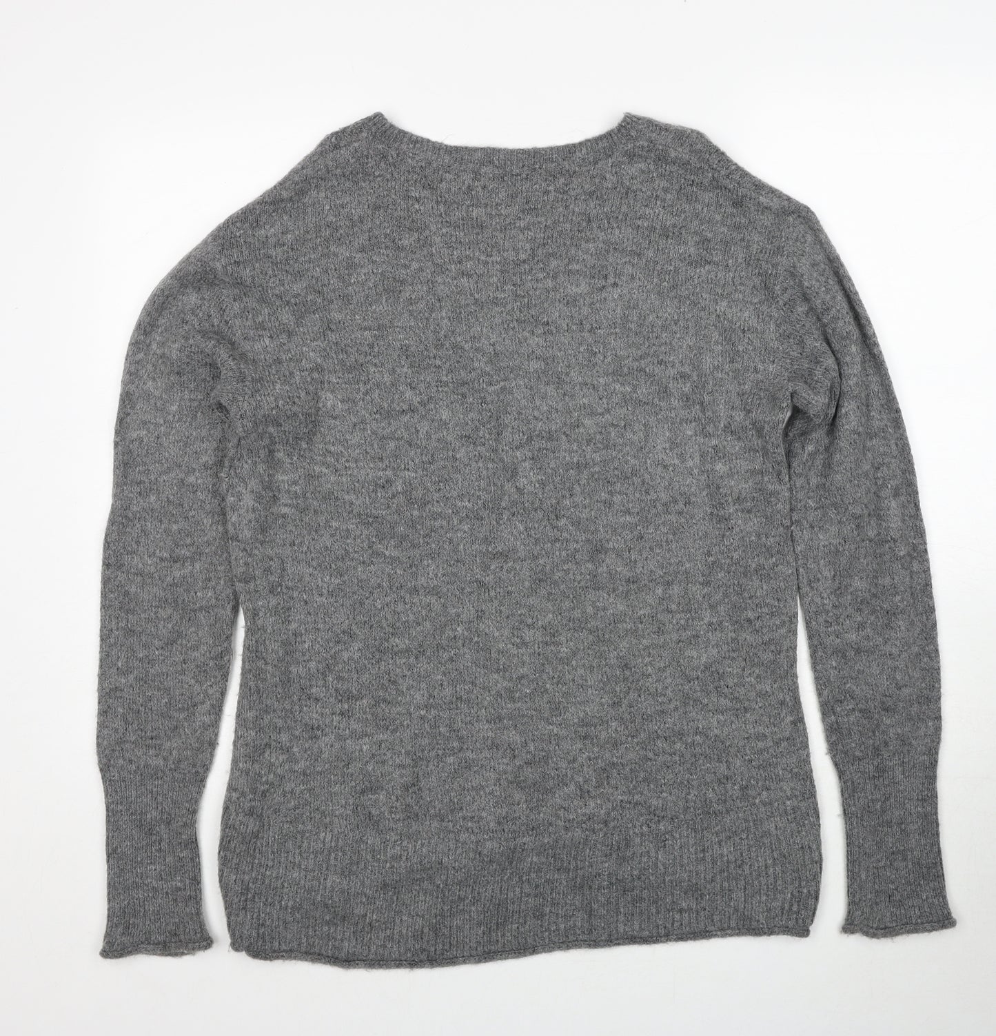 H&M Womens Grey Round Neck Acetate Pullover Jumper Size M