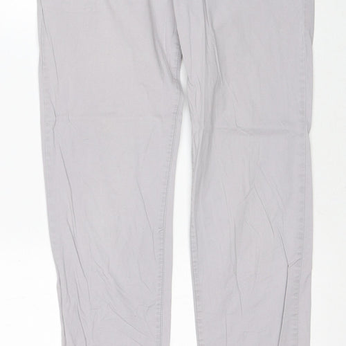 H&M Womens Grey Cotton Chino Trousers Size 8 Regular Zip