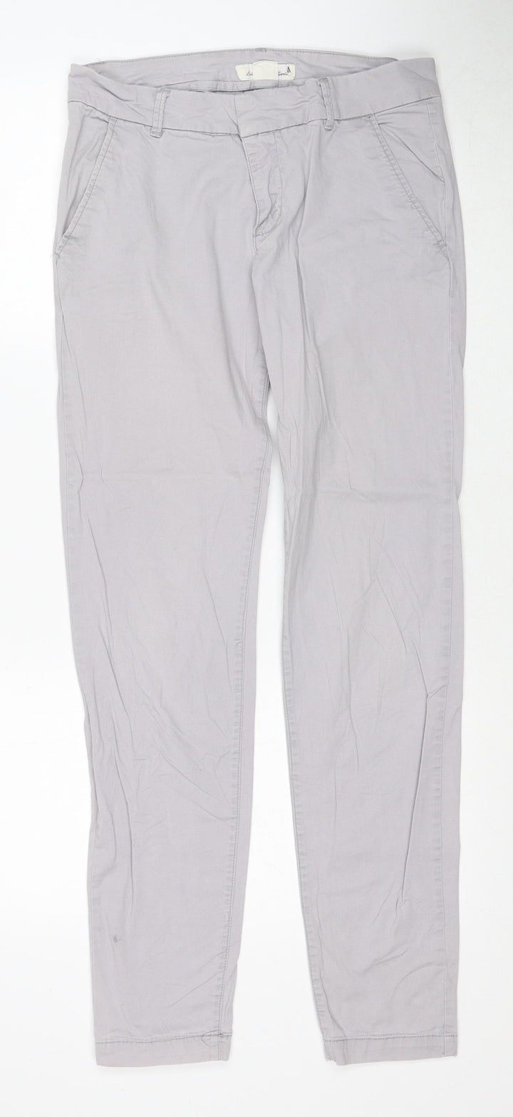 H&M Womens Grey Cotton Chino Trousers Size 8 Regular Zip