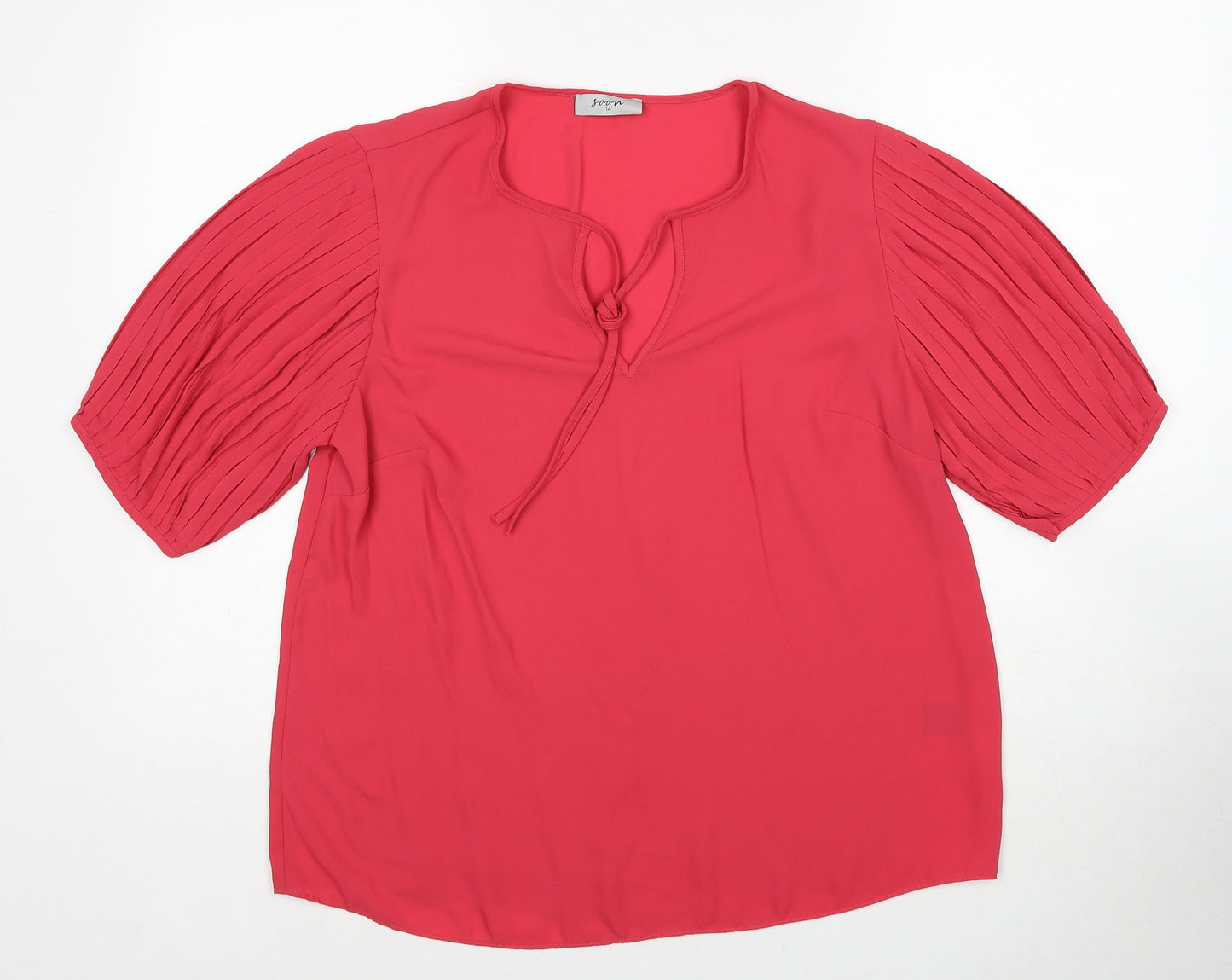 Papaya Womens Pink Polyester Basic Blouse Size 14 V-Neck