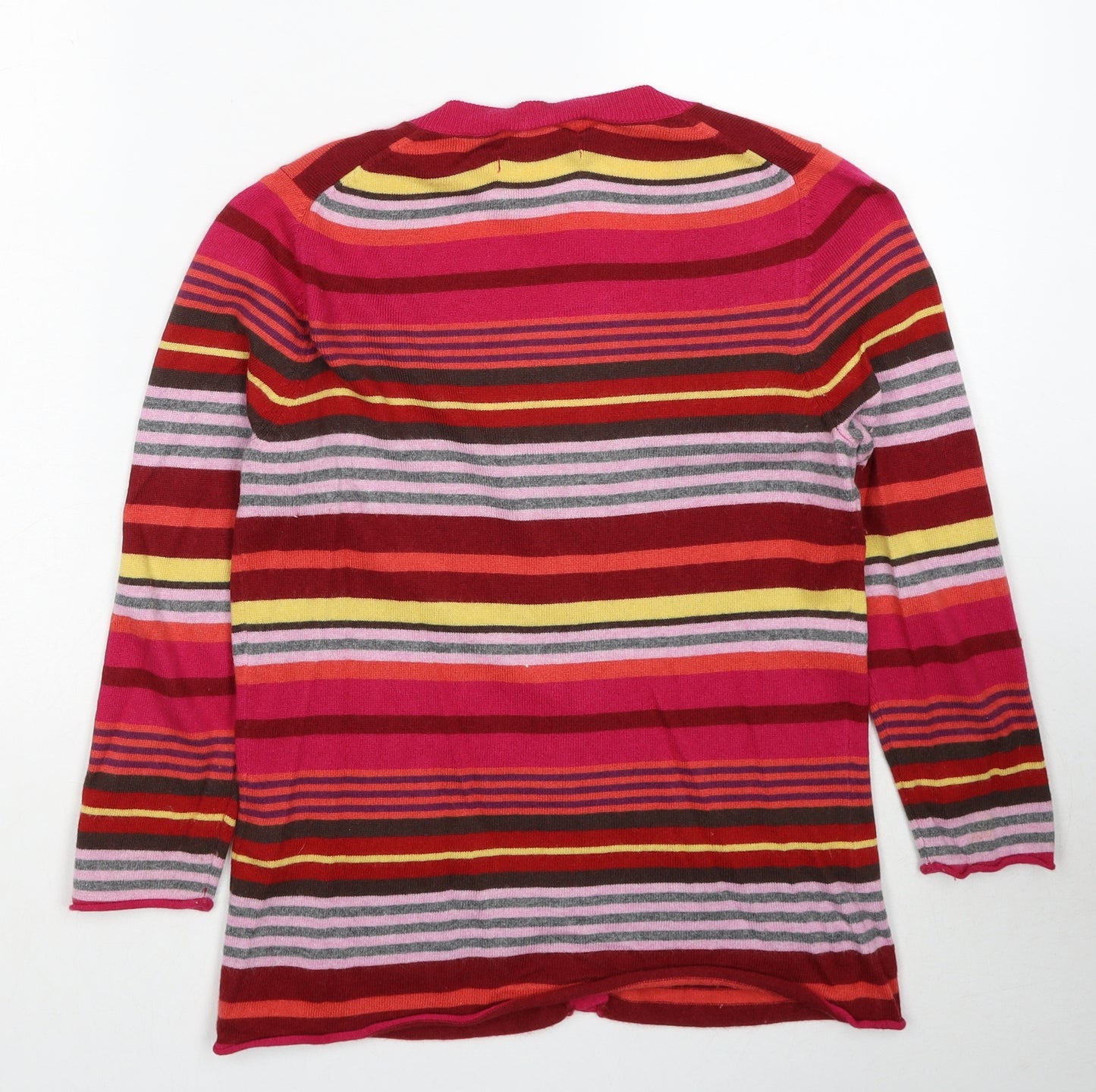 Marks and Spencer Womens Red V-Neck Striped Viscose Cardigan Jumper Size 10