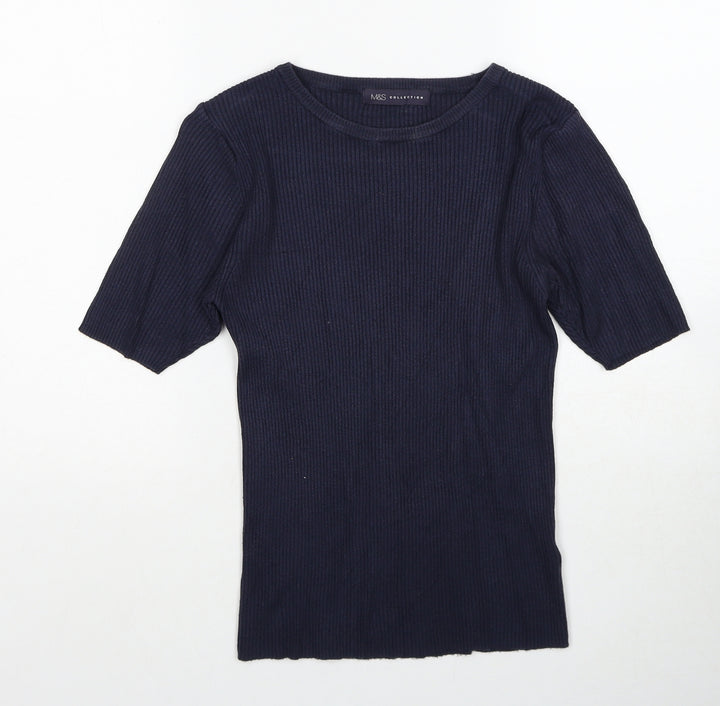 Marks and Spencer Womens Blue Round Neck Viscose Pullover Jumper Size 12
