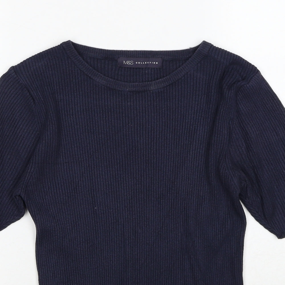Marks and Spencer Womens Blue Round Neck Viscose Pullover Jumper Size 12