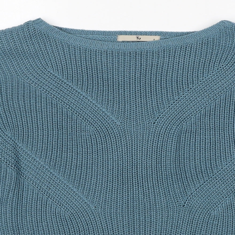 TU Womens Blue Round Neck Acrylic Pullover Jumper Size 8