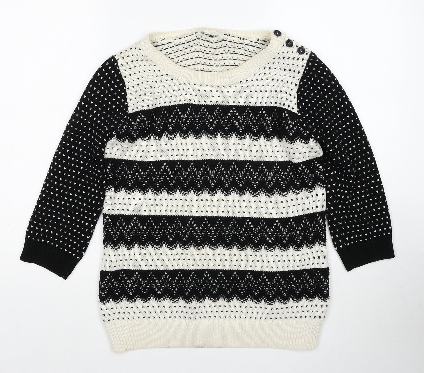 Cooperative Womens White Round Neck Geometric Acrylic Pullover Jumper Size S