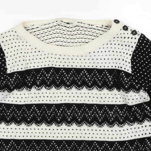 Cooperative Womens White Round Neck Geometric Acrylic Pullover Jumper Size S