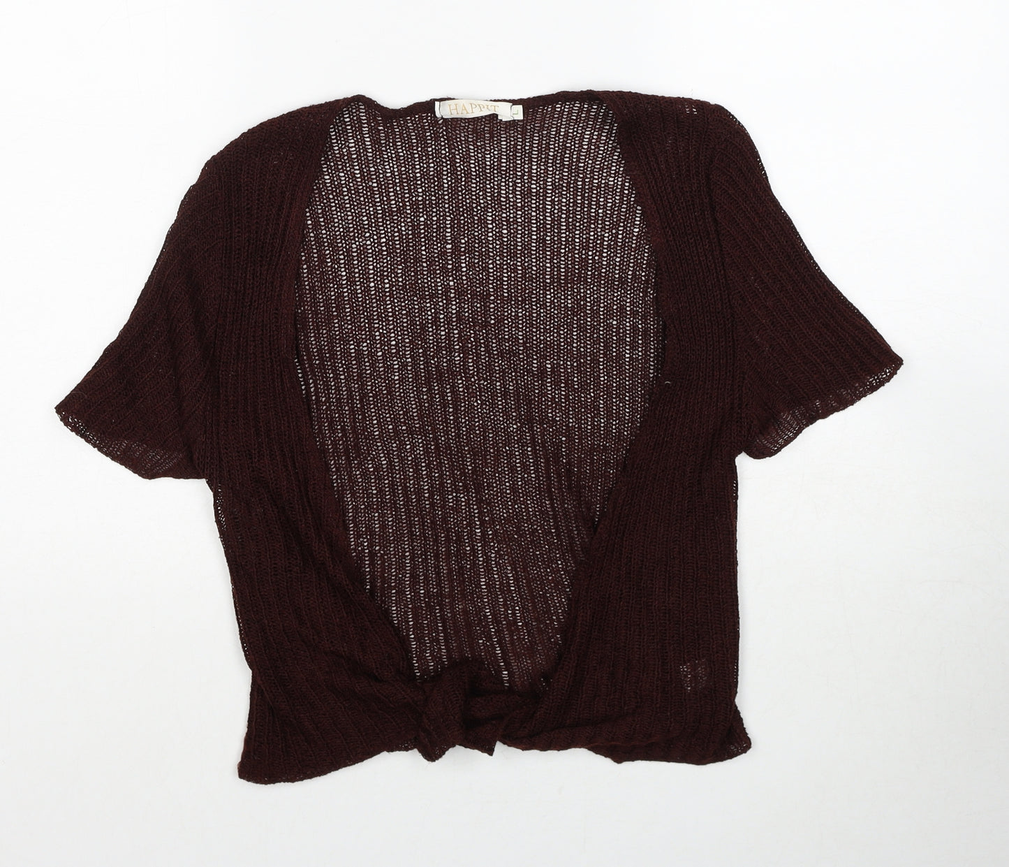 Happit Womens Brown V-Neck Acrylic Cardigan Jumper Size L - Knot Front