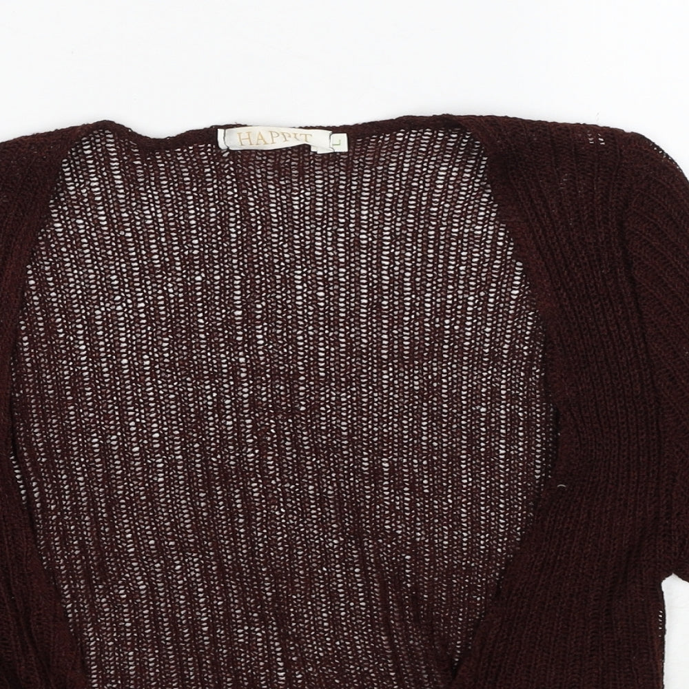Happit Womens Brown V-Neck Acrylic Cardigan Jumper Size L - Knot Front