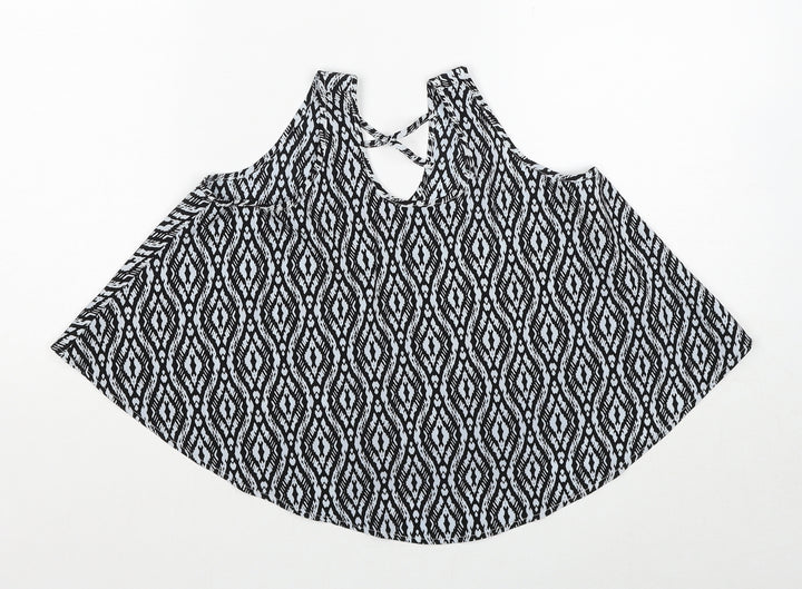 Young Dimension Girls Black Geometric Polyester Basic Tank Size 9-10 Years Round Neck Pullover