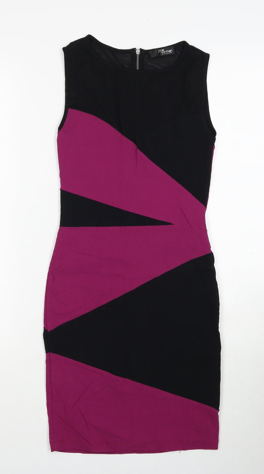 Jane Norman Womens Black Colourblock Viscose Bodycon Size 6 Round Neck Zip