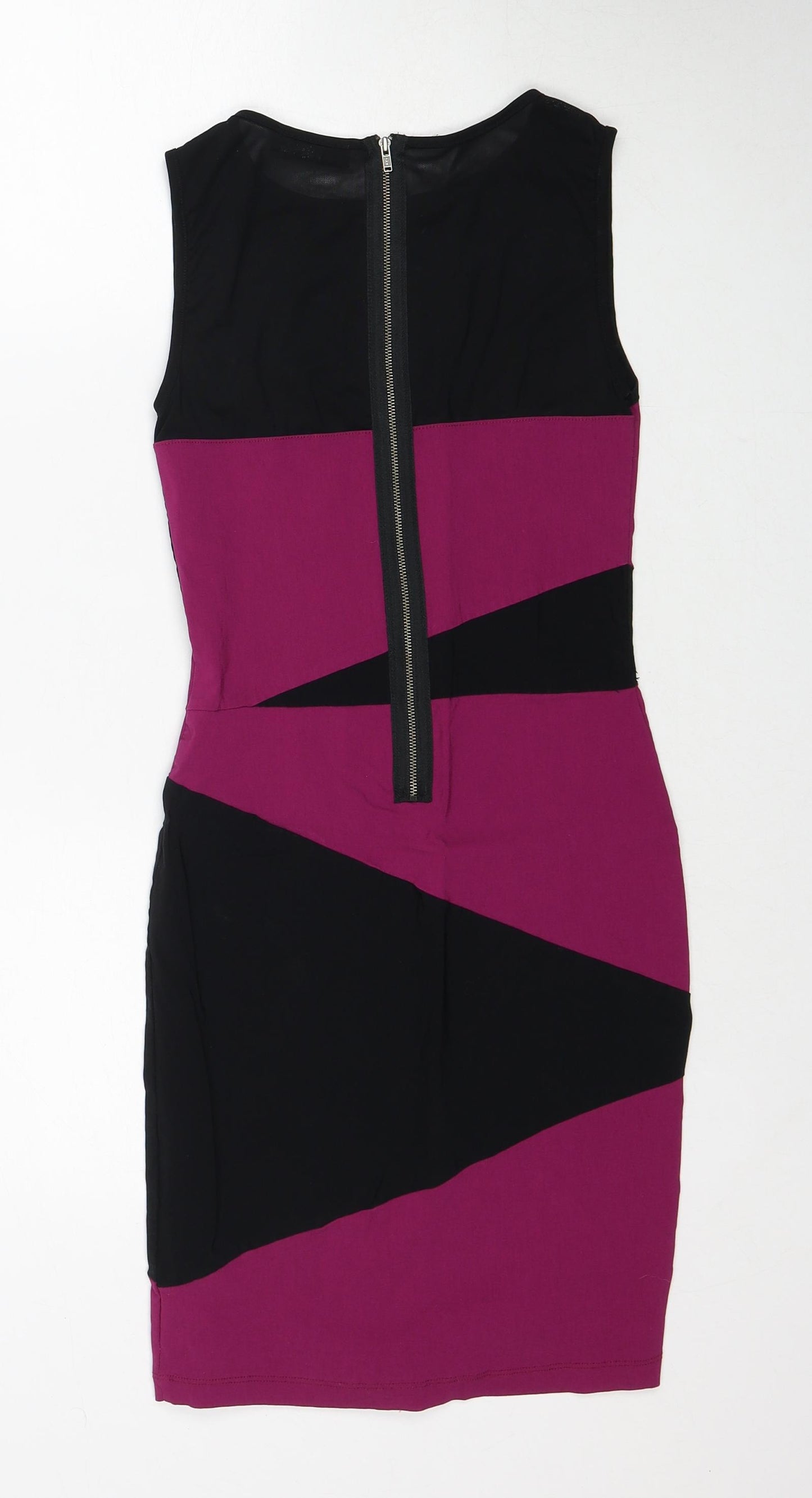 Jane Norman Womens Black Colourblock Viscose Bodycon Size 6 Round Neck Zip