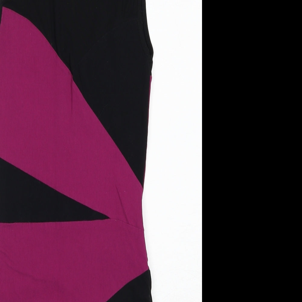 Jane Norman Womens Black Colourblock Viscose Bodycon Size 6 Round Neck Zip