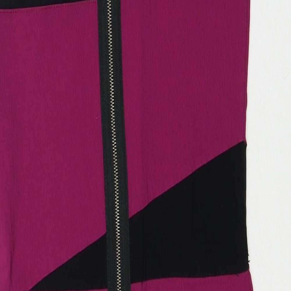 Jane Norman Womens Black Colourblock Viscose Bodycon Size 6 Round Neck Zip