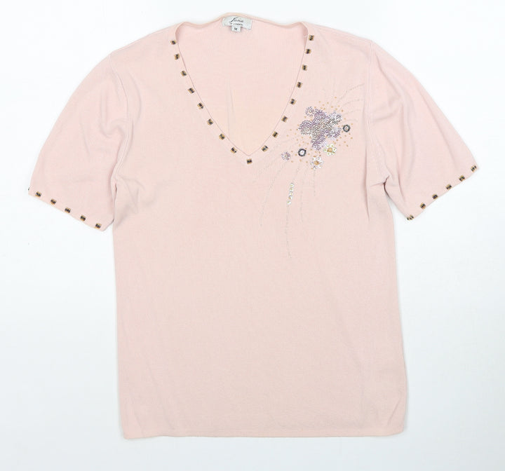 Lana Womens Pink V-Neck Viscose Pullover Jumper Size M