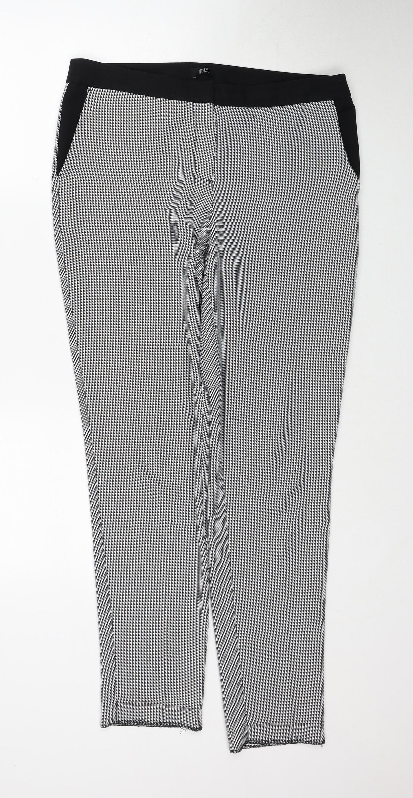 F&F Womens Black Geometric Polyester Trousers Size 10 Regular Zip