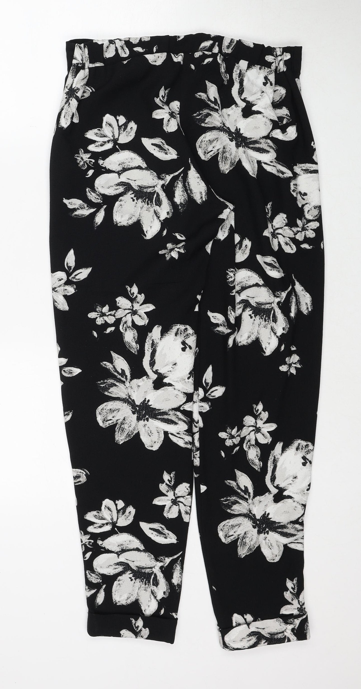 F&F Womens Black Floral Polyester Trousers Size 8 Regular
