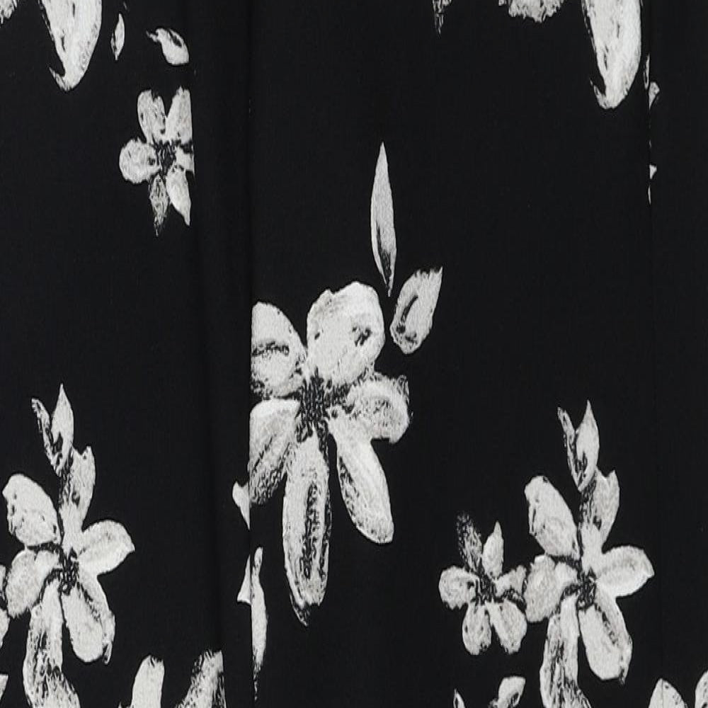 F&F Womens Black Floral Polyester Trousers Size 8 Regular