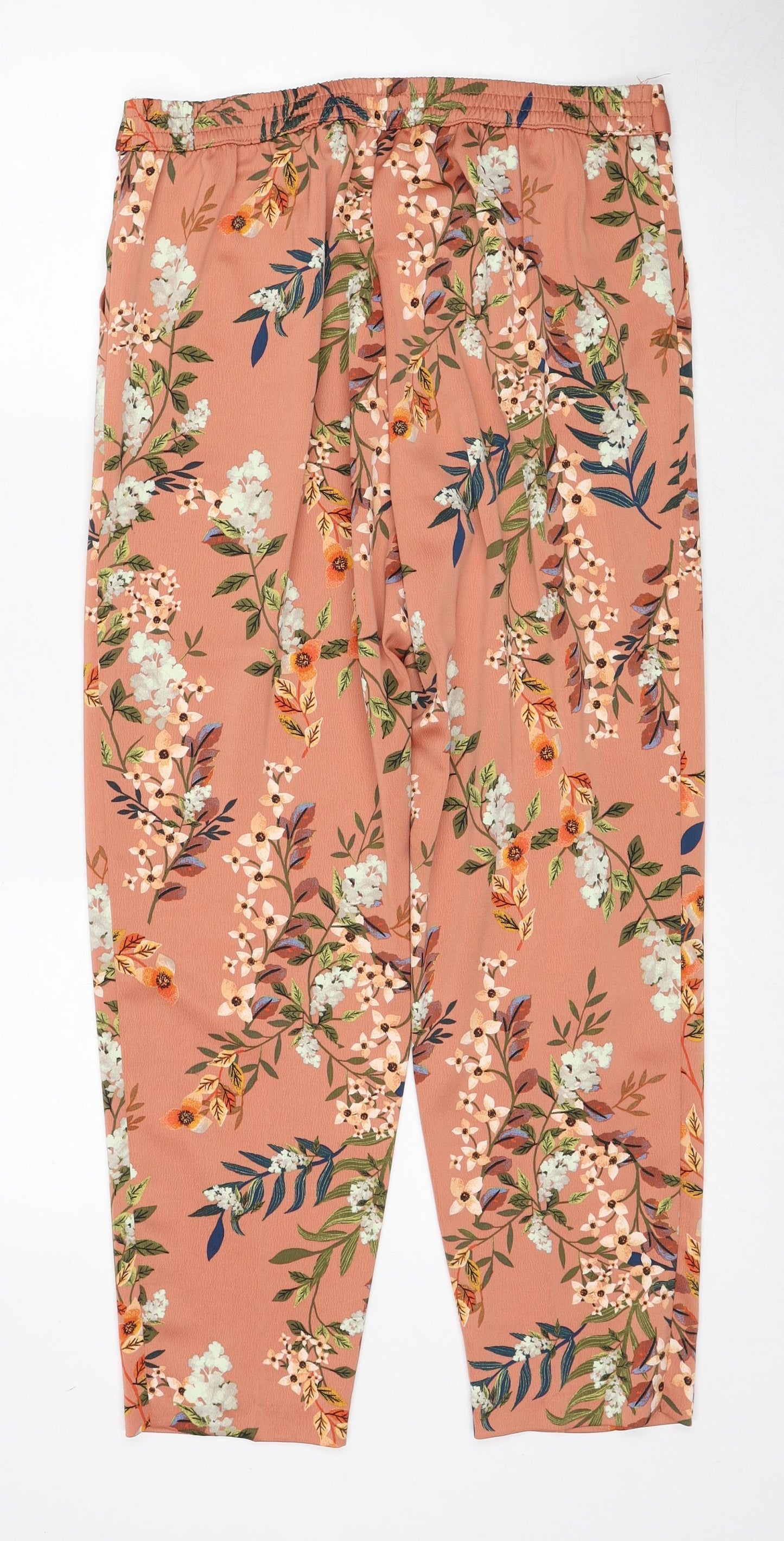 F&F Womens Multicoloured Floral Polyester Trousers Size 10 Regular Drawstring