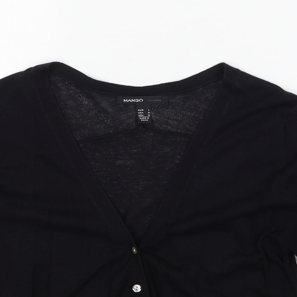 Mango Womens Black V-Neck Polyester Cardigan Jumper Size L