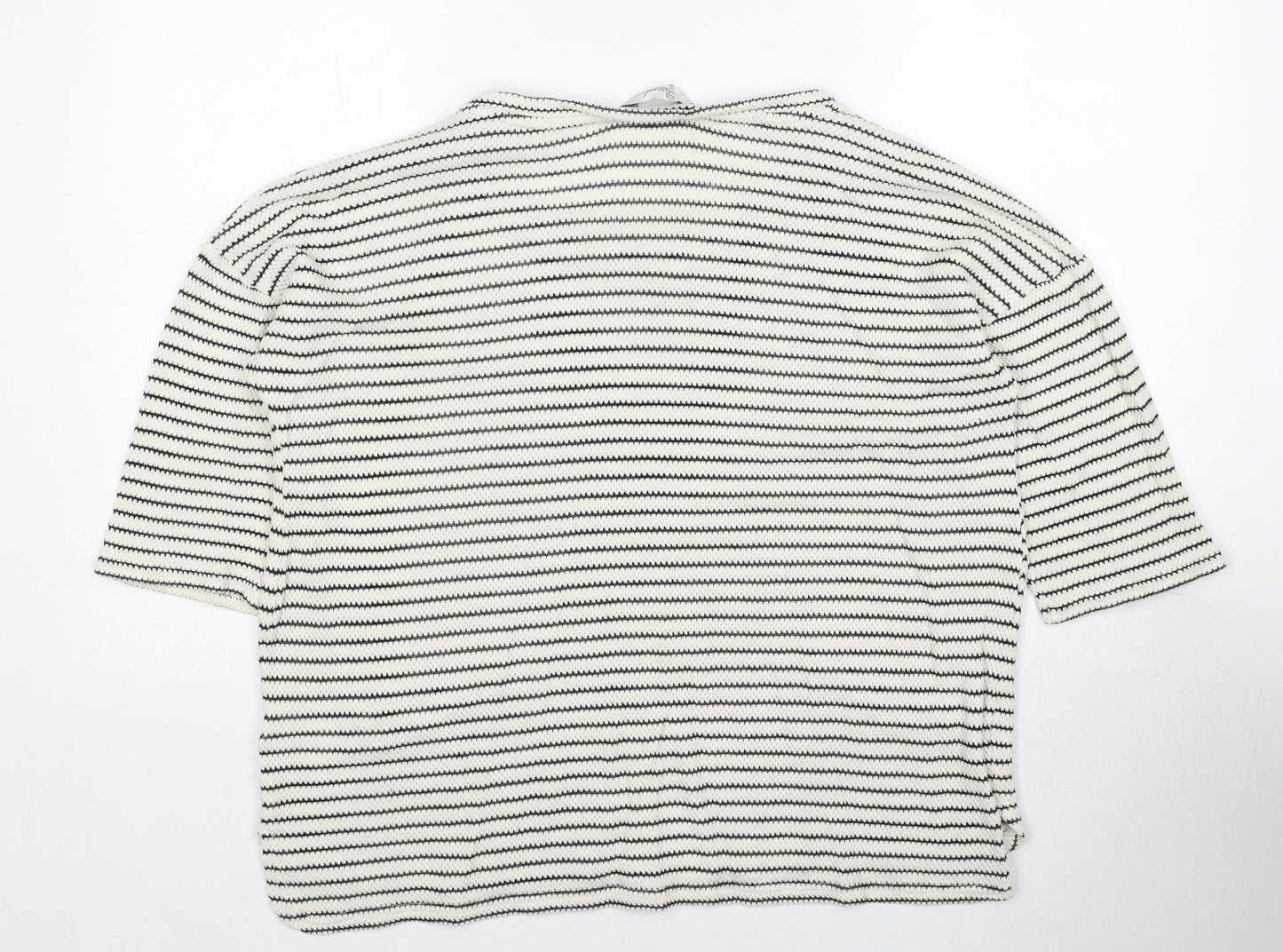 Peacocks Womens White Round Neck Striped Cotton Pullover Jumper Size L