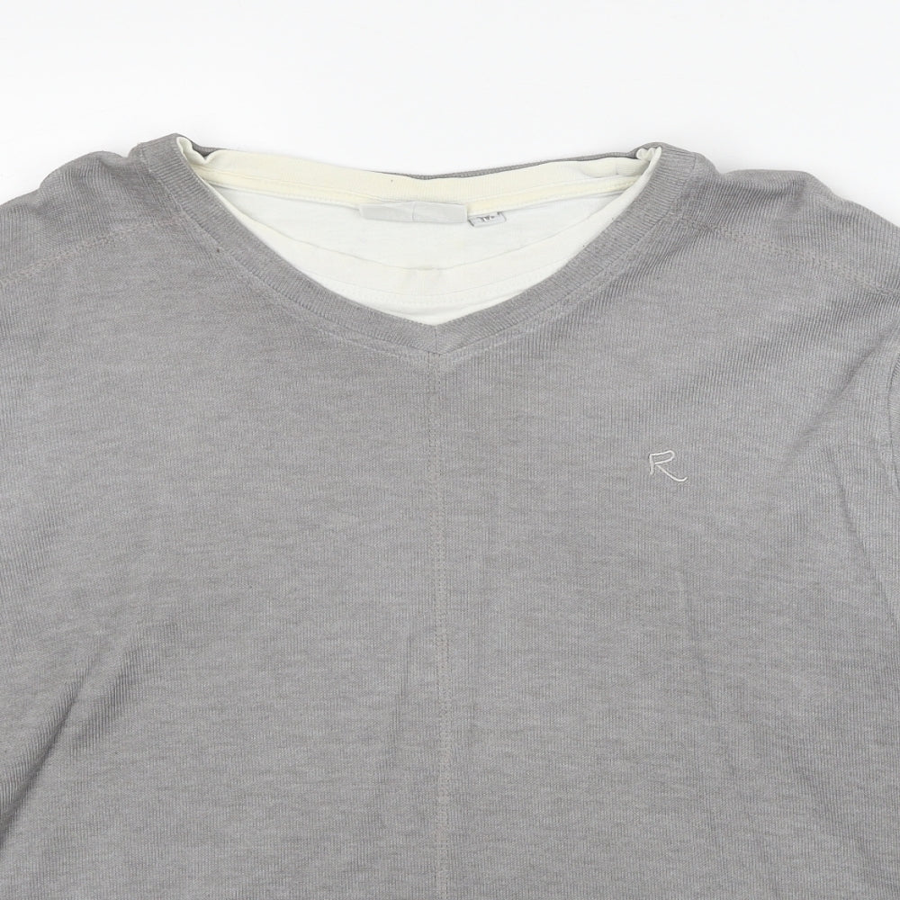 Ricci Mens Grey Round Neck Cotton Pullover Jumper Size M Long Sleeve