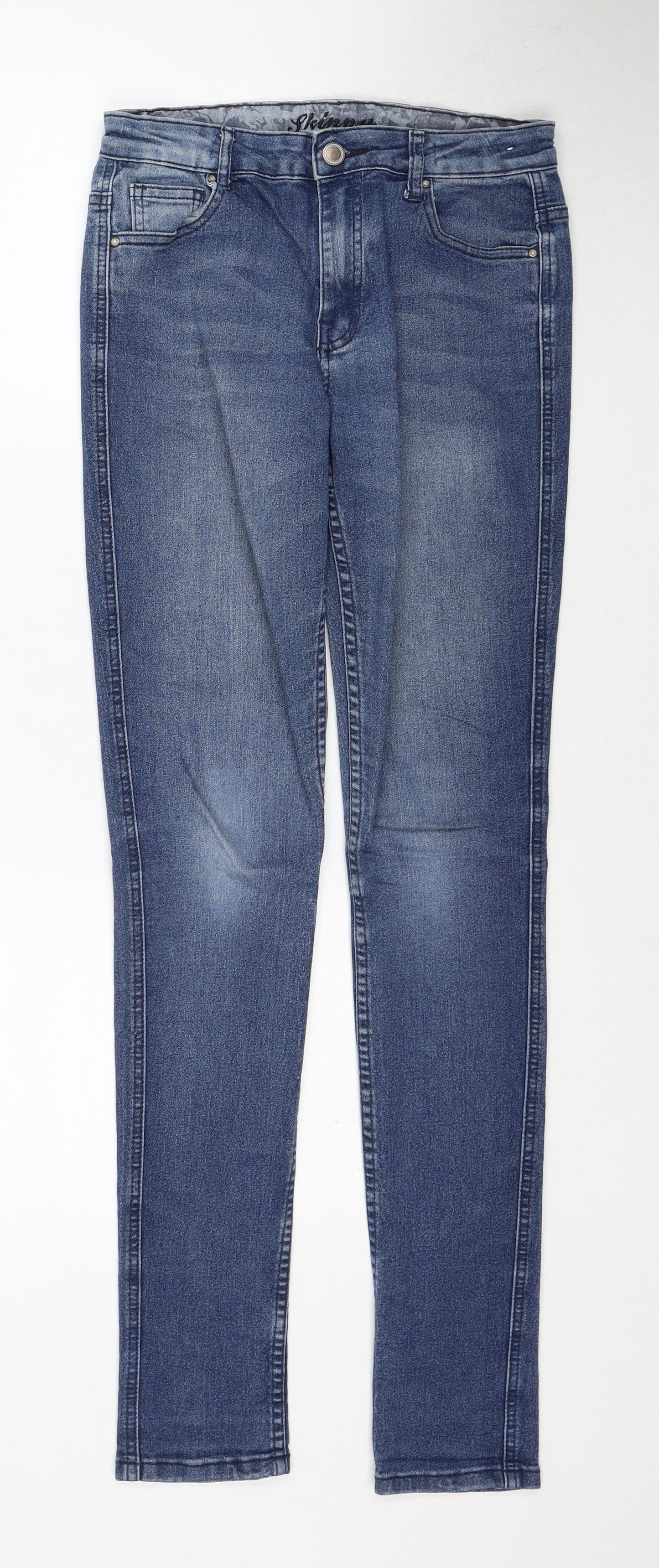 Denim & Co. Girls Blue Cotton Skinny Jeans Size 12-13 Years Regular Zip