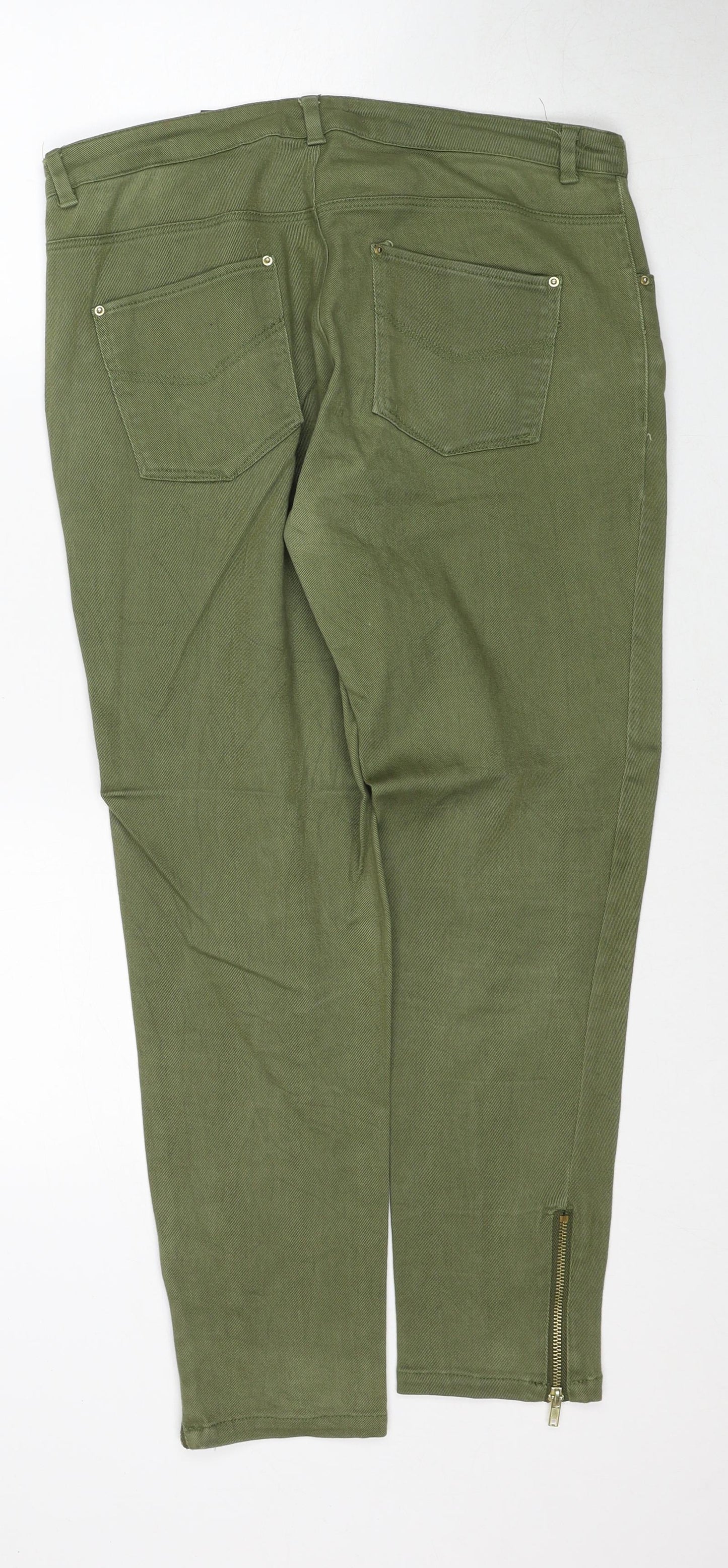 H&M Womens Green Cotton Straight Jeans Size 12 Regular Zip