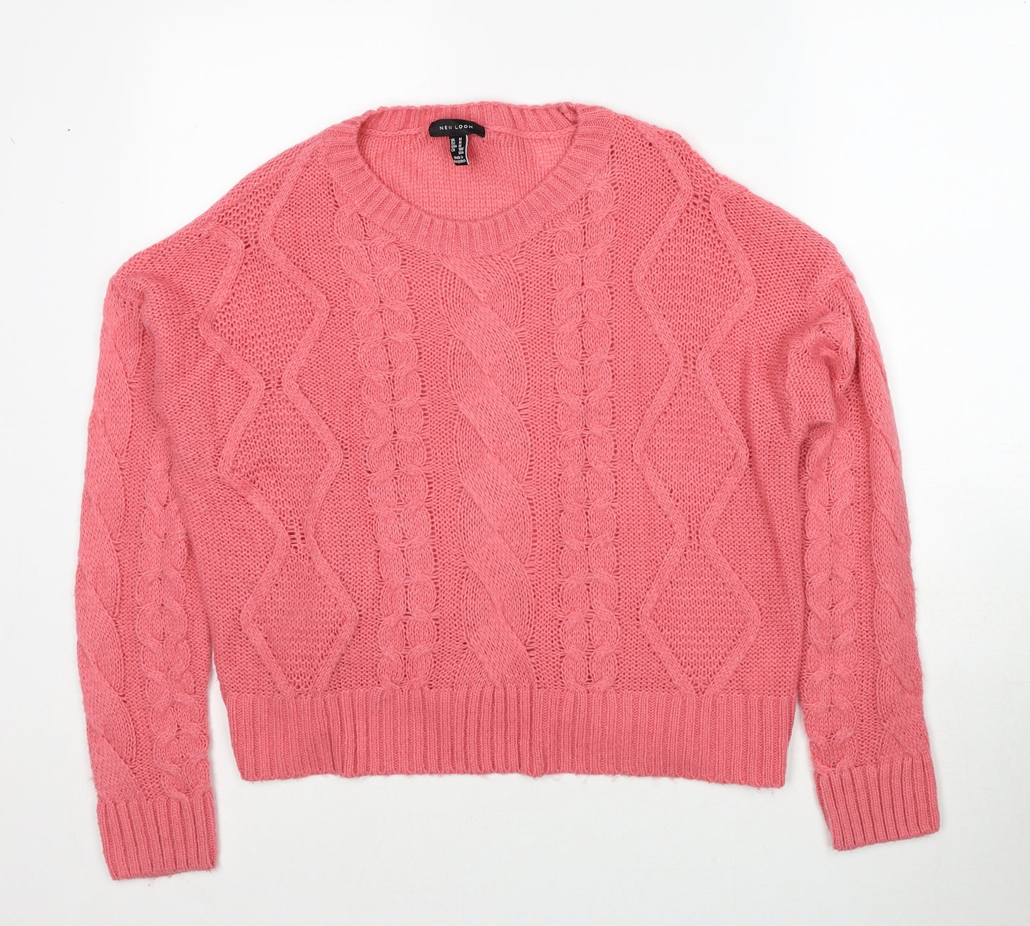 New Look Womens Pink Round Neck Acrylic Pullover Jumper Size M