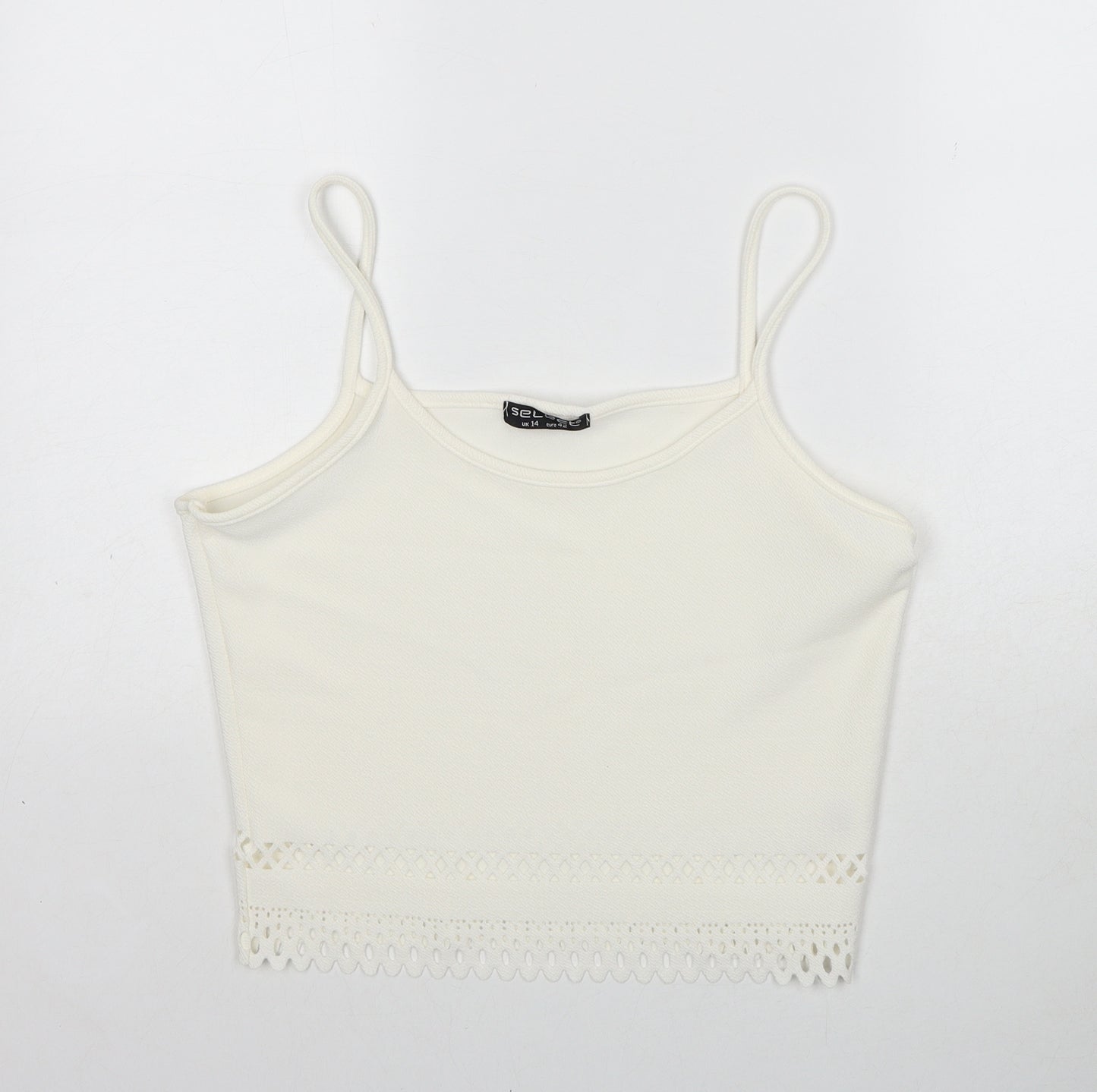 Select Womens White Polyester Cropped Tank Size 14 Round Neck