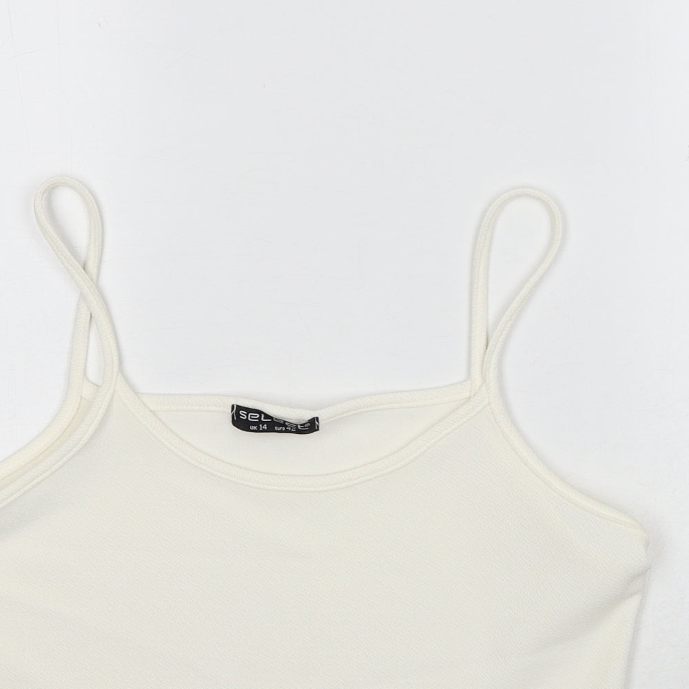Select Womens White Polyester Cropped Tank Size 14 Round Neck