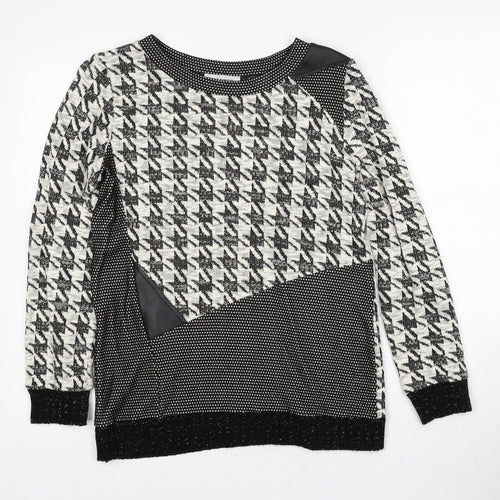 Paz Torras Womens Black Round Neck Geometric Polyester Pullover Jumper Size 12