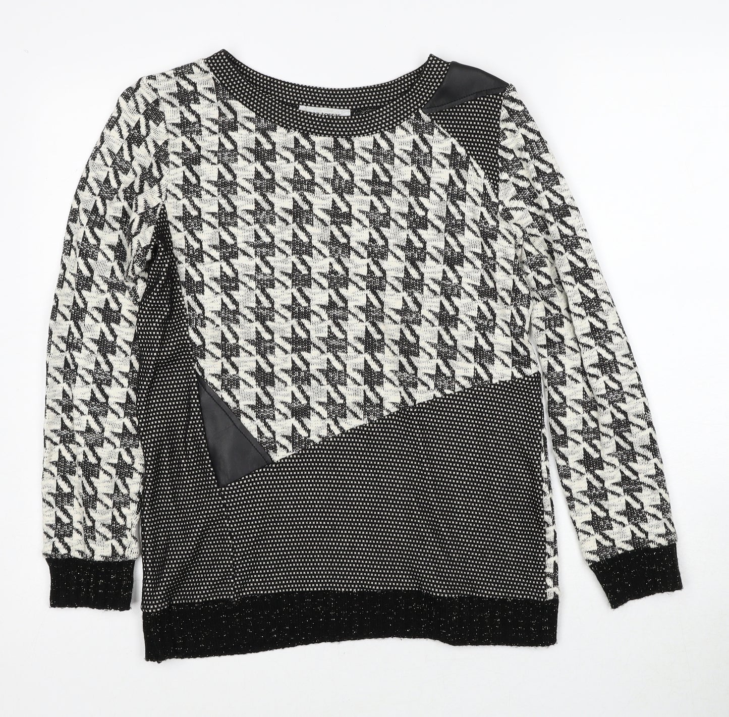 Paz Torras Womens Black Round Neck Geometric Polyester Pullover Jumper Size 12