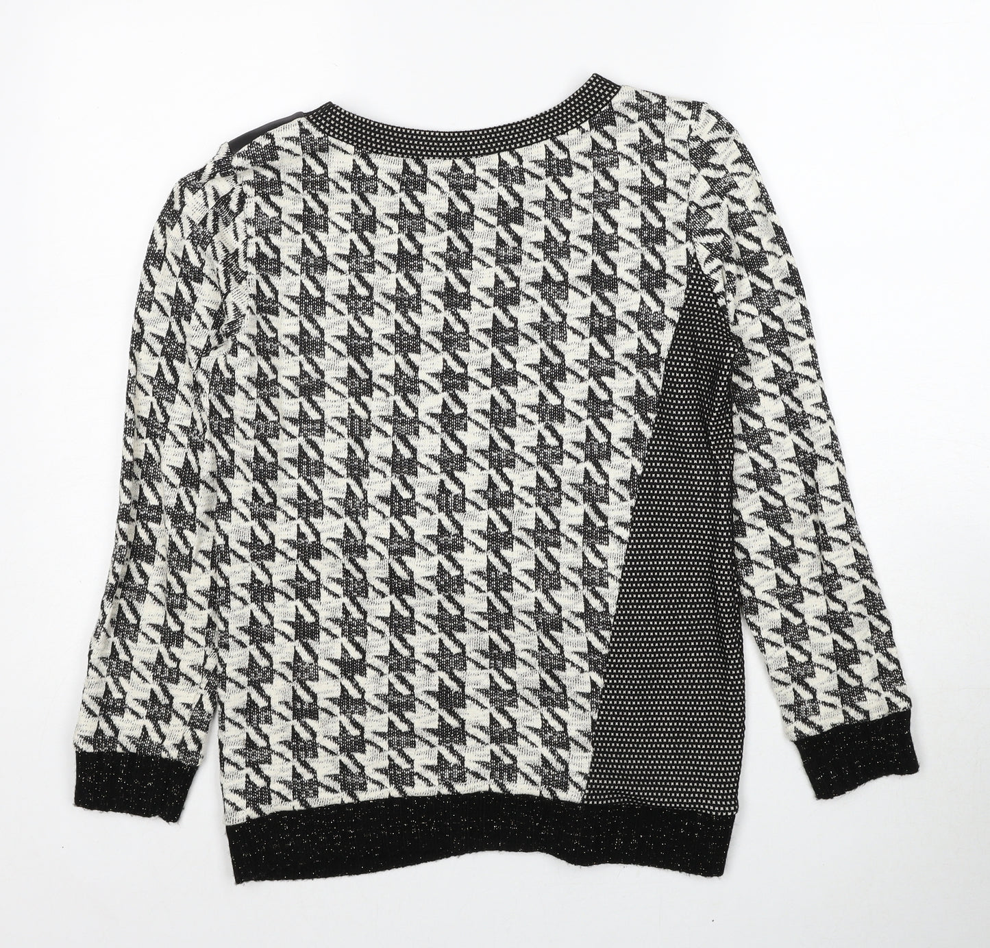 Paz Torras Womens Black Round Neck Geometric Polyester Pullover Jumper Size 12
