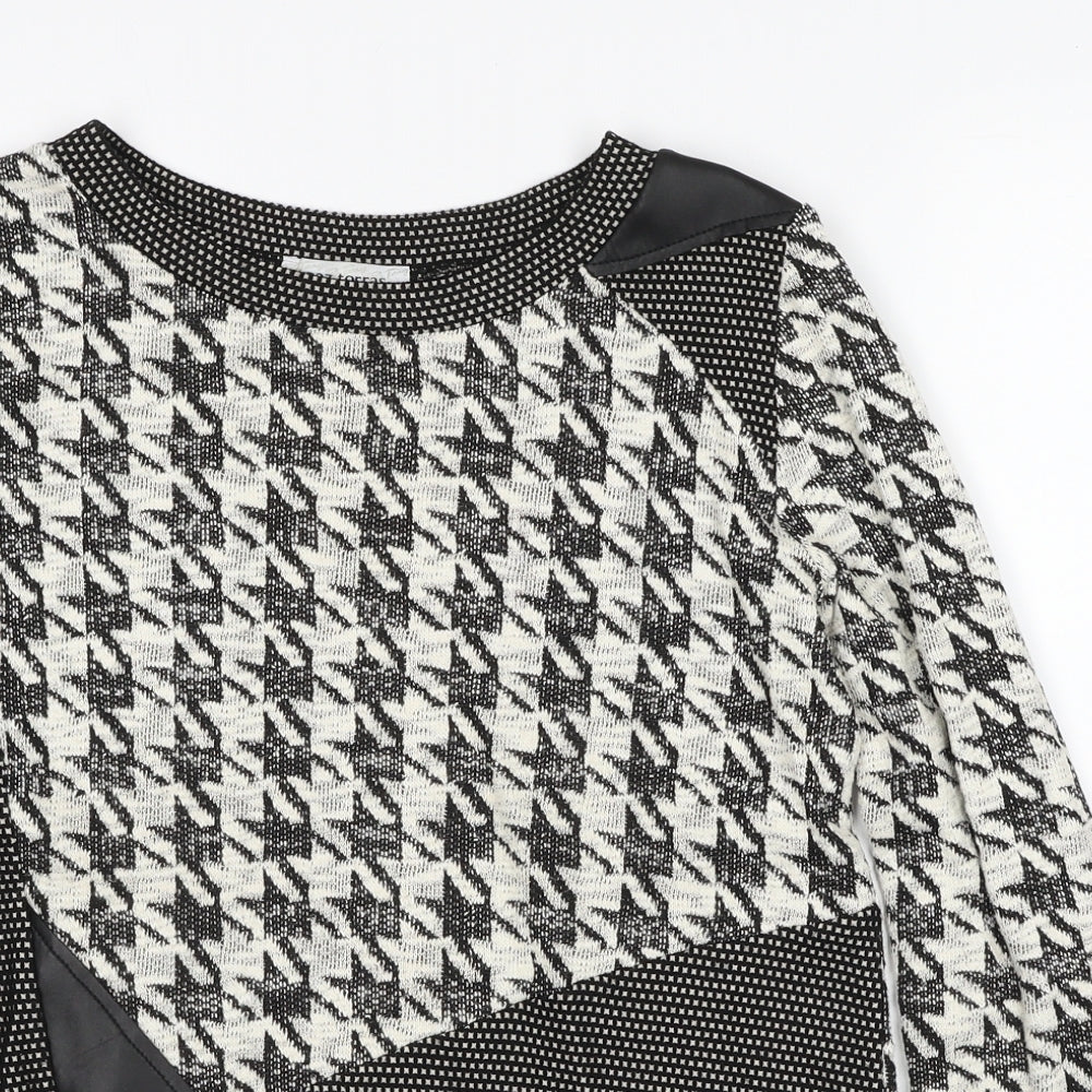 Paz Torras Womens Black Round Neck Geometric Polyester Pullover Jumper Size 12
