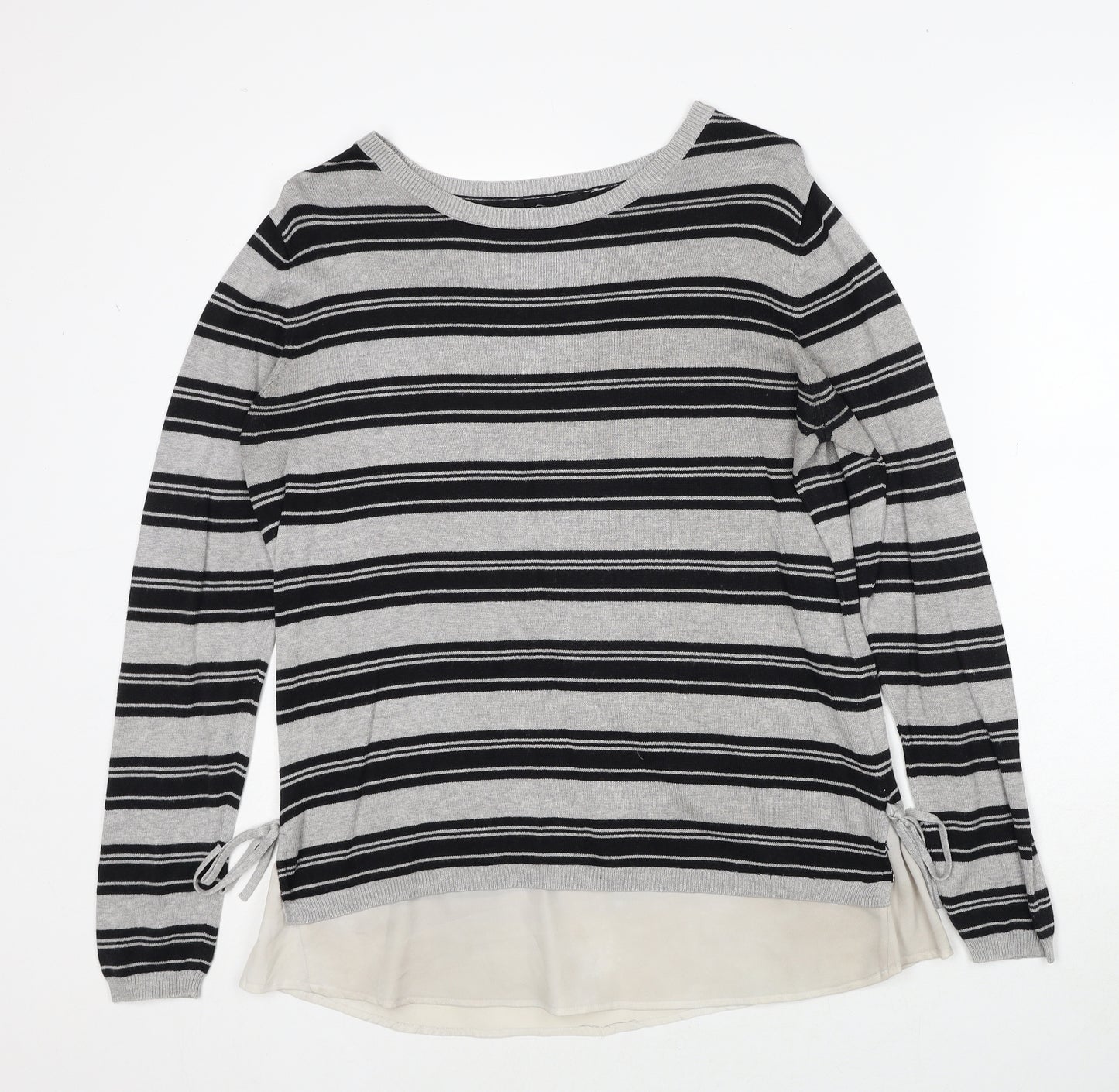 Dorothy Perkins Womens Grey Round Neck Striped Viscose Pullover Jumper Size 14