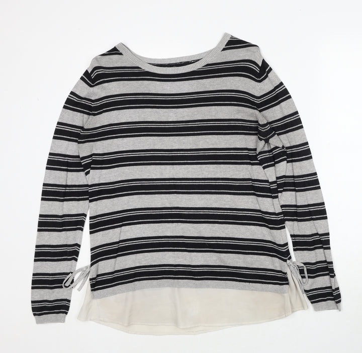Dorothy Perkins Womens Grey Round Neck Striped Viscose Pullover Jumper Size 14