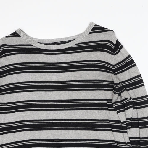 Dorothy Perkins Womens Grey Round Neck Striped Viscose Pullover Jumper Size 14