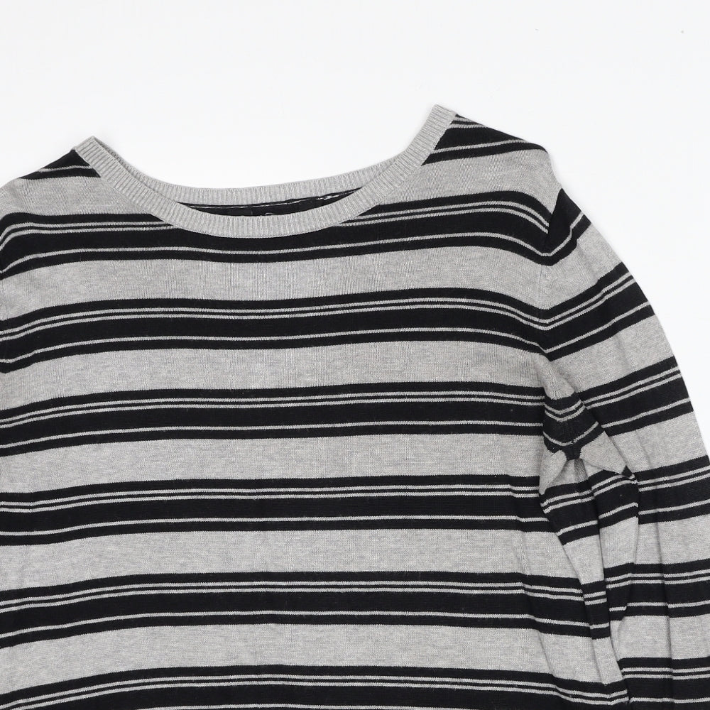 Dorothy Perkins Womens Grey Round Neck Striped Viscose Pullover Jumper Size 14