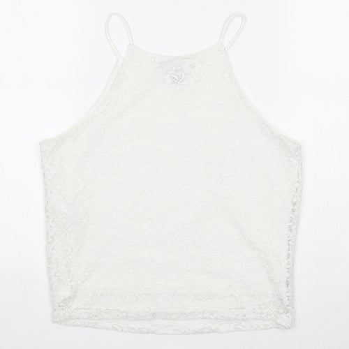 New Look Girls White Floral Polyester Basic Tank Size 14-15 Years Round Neck Pullover