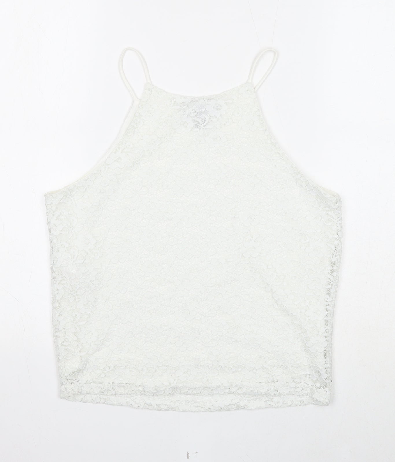 New Look Girls White Floral Polyester Basic Tank Size 14-15 Years Round Neck Pullover