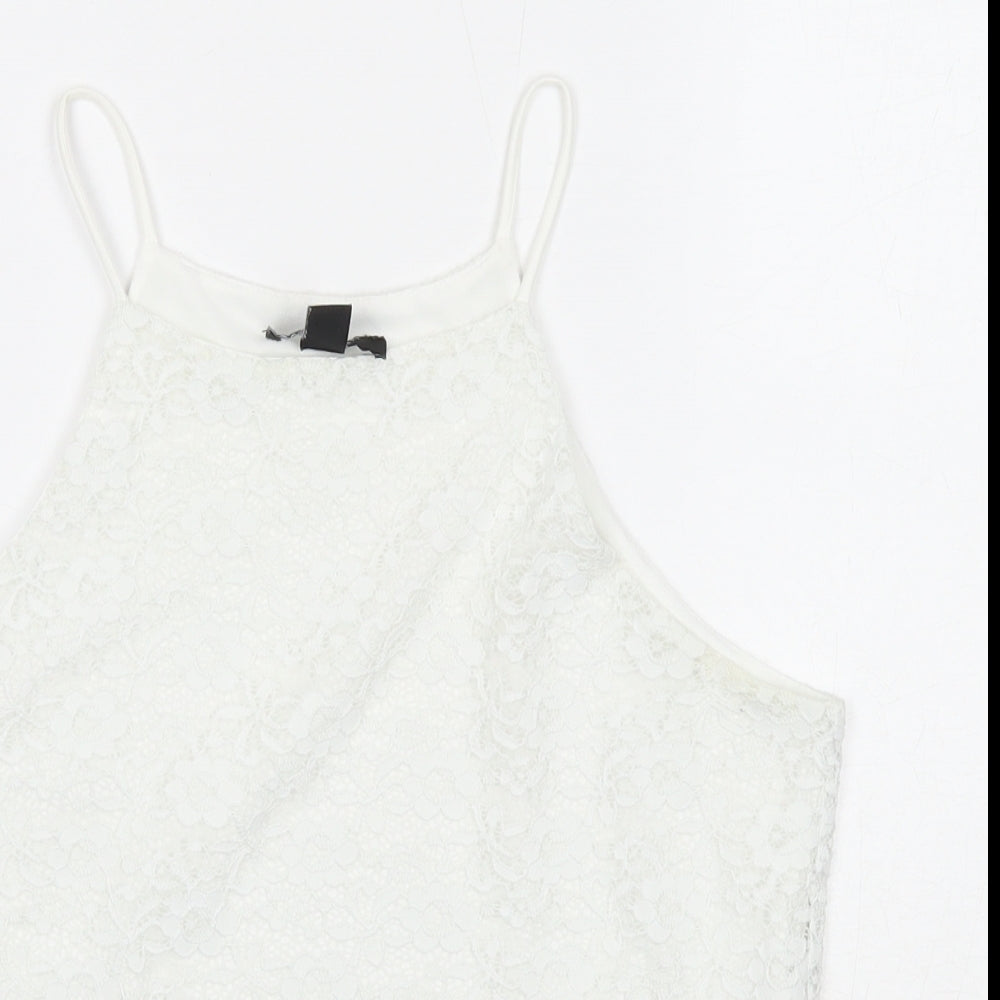 New Look Girls White Floral Polyester Basic Tank Size 14-15 Years Round Neck Pullover