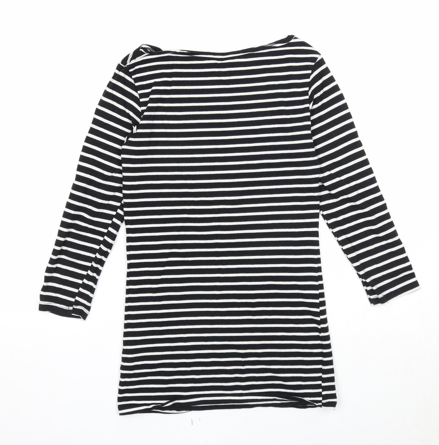 Primark Womens Black Striped Cotton Basic T-Shirt Size 2XS Boat Neck