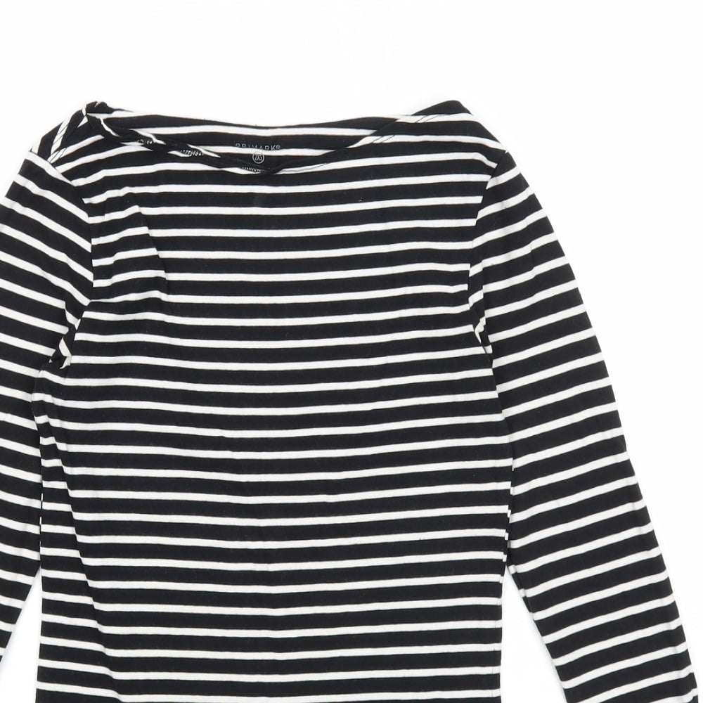 Primark Womens Black Striped Cotton Basic T-Shirt Size 2XS Boat Neck
