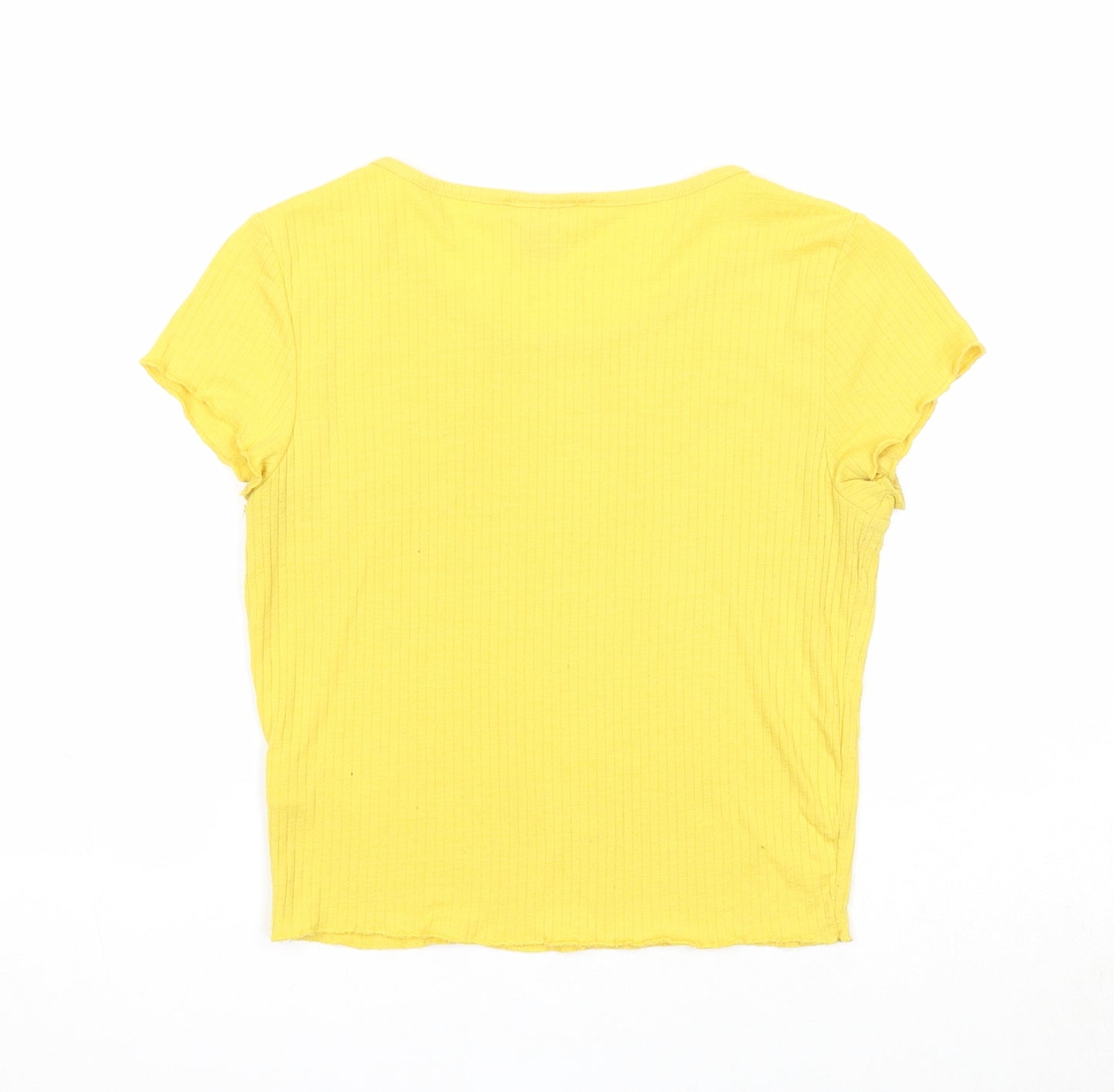 Primark Womens Yellow Polyester Basic T-Shirt Size 10 Boat Neck - Happy