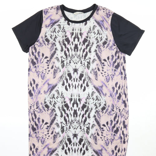 Miss Selfridge Womens Multicoloured Geometric Polyester T-Shirt Dress Size 10 Round Neck Pullover