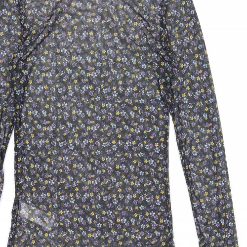 New Look Womens Black Floral Polyester Basic T-Shirt Size 10 Round Neck