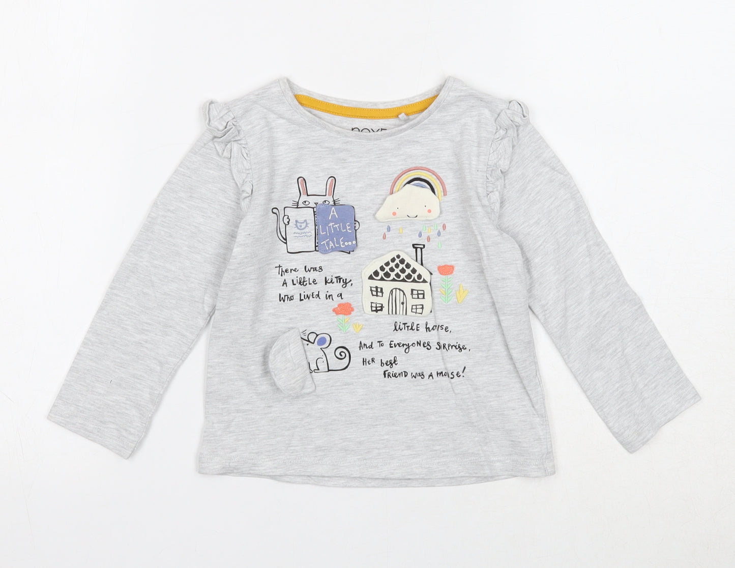 NEXT Girls Grey Cotton Basic T-Shirt Size 2-3 Years Round Neck Pullover - A Little Tale...