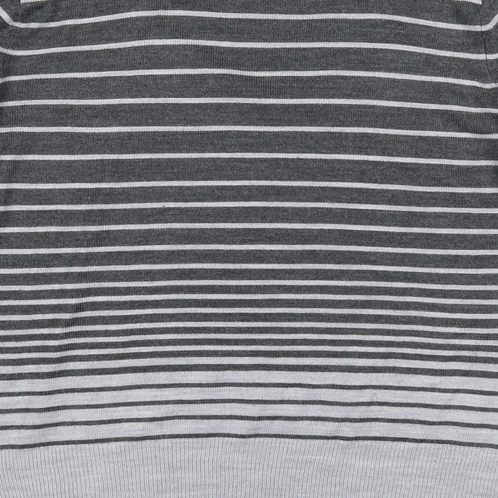 BHS Womens Grey V-Neck Striped Acrylic Pullover Jumper Size 16