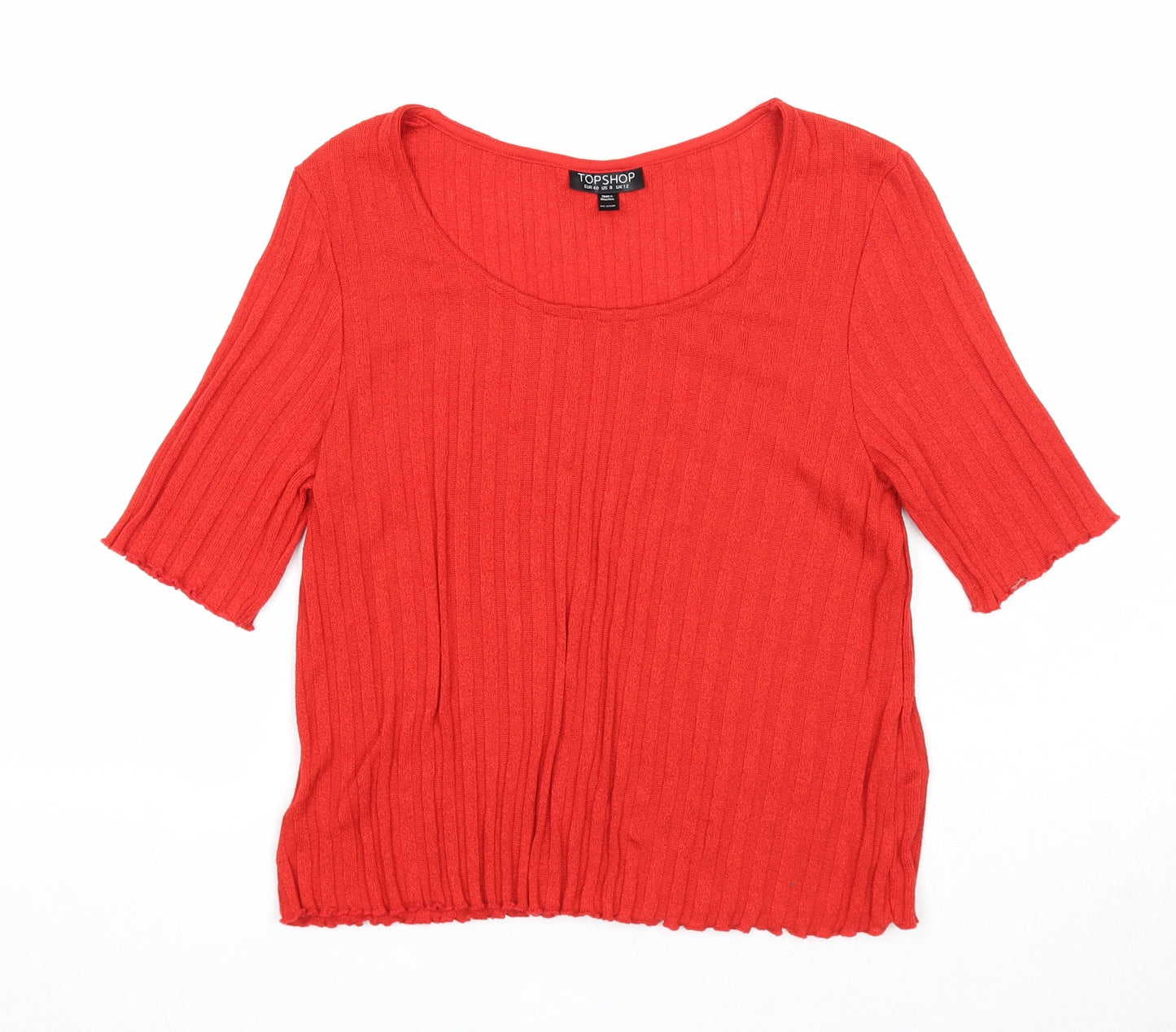 Topshop Womens Red Polyester Basic T-Shirt Size 12 Round Neck